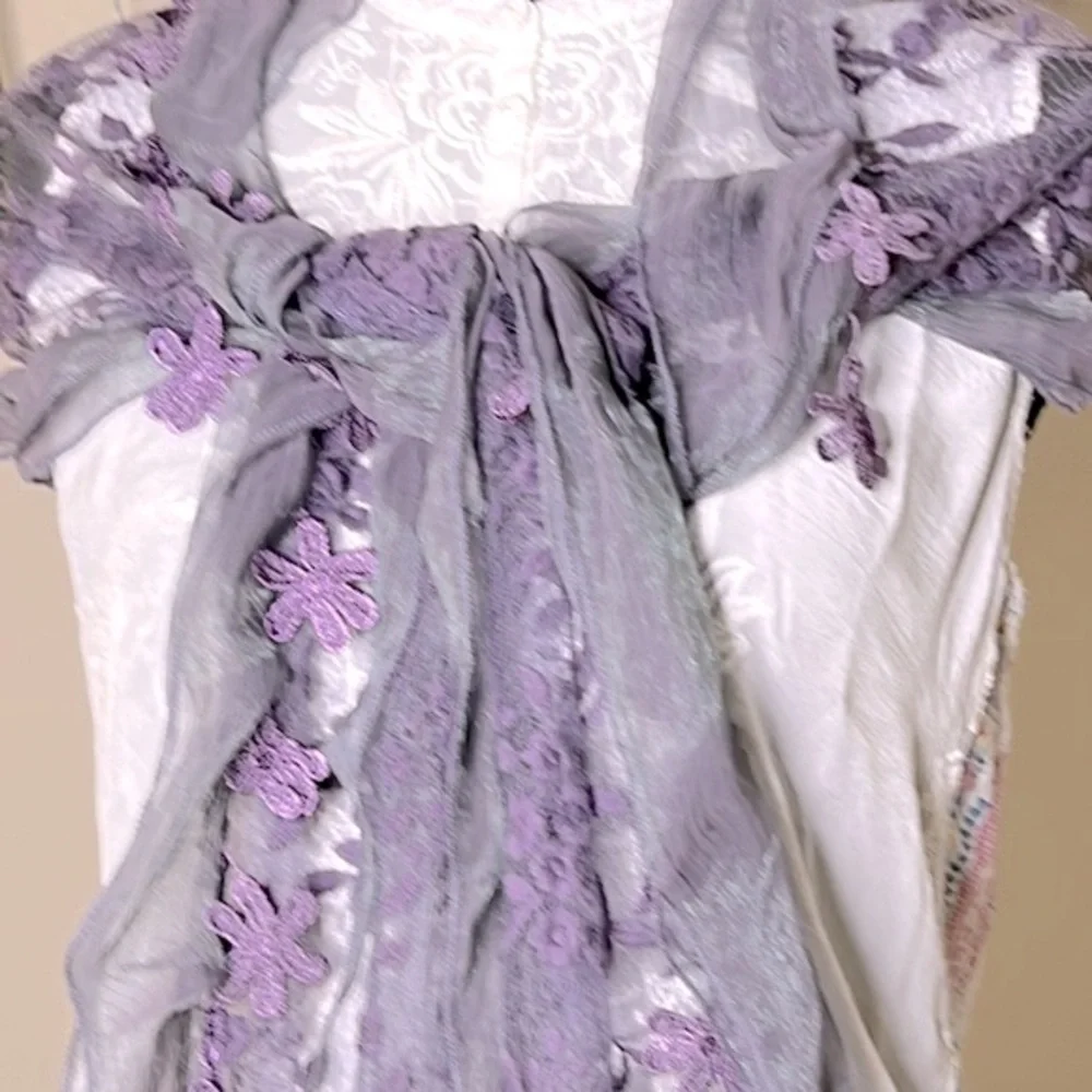 Kikiyo Scarf Purple‎ Mesh Lace Ruffles Embroidered Shabby Chic
